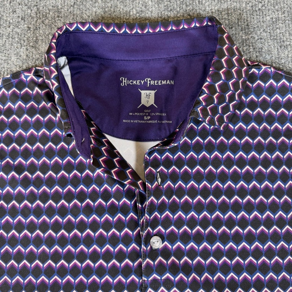 Hickey Freeman Golf Mens Small Purple Geometric Performance Polo Shirt #3669